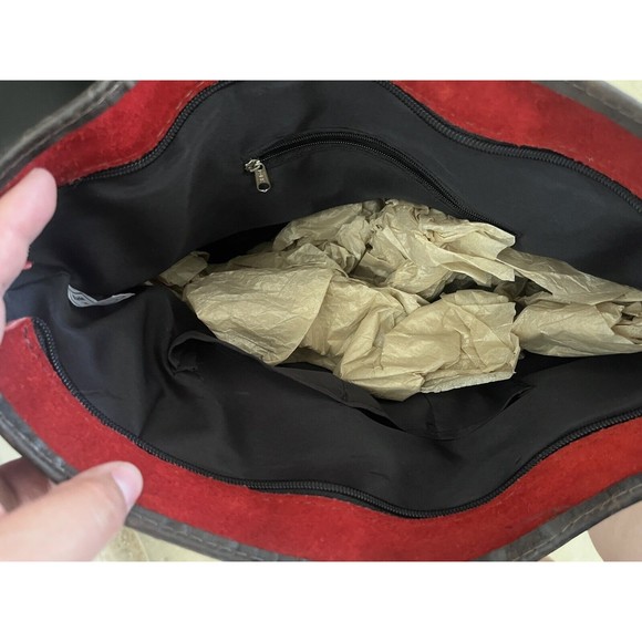 Boho Country Leather And Suede Shoulder Bag Red Brown Purse with Tapestry insert - Picture 6 of 13